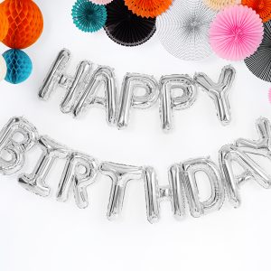 Balon party Happy Birthday argintiu 340x35cm