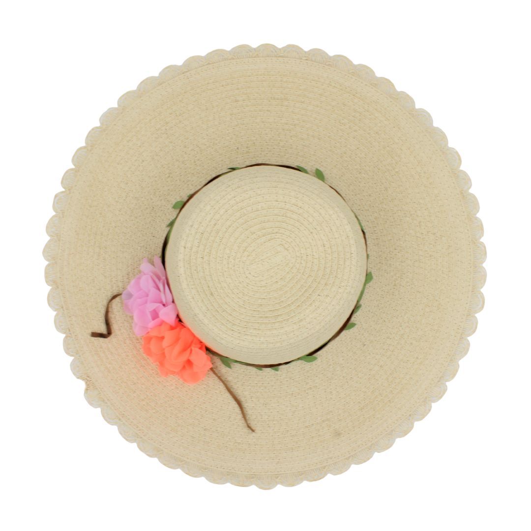 Pălărie plajă damă bej cu flori