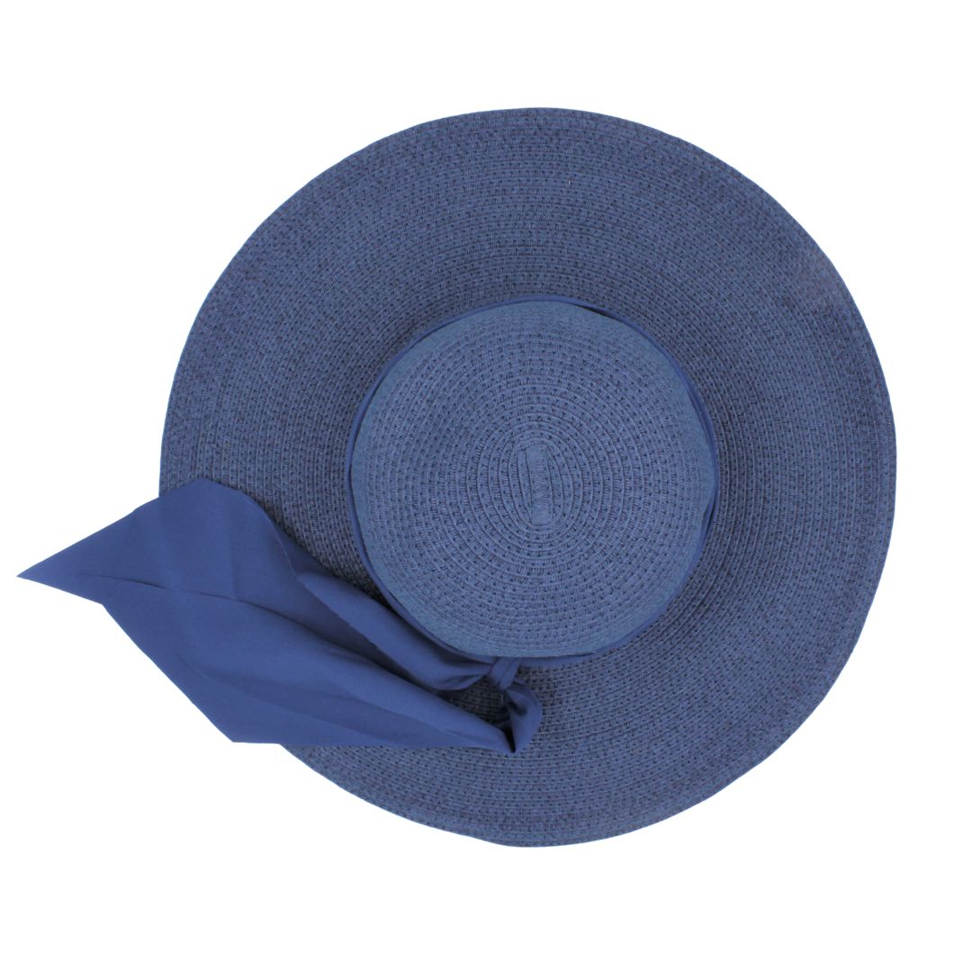Pălărie plajă damă albastră cu fundă