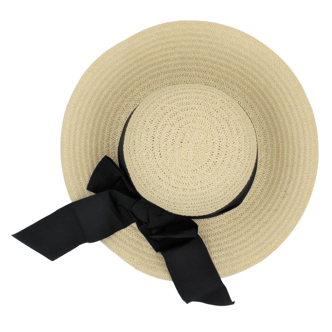 Pălărie plajă damă bej fundă neagră
