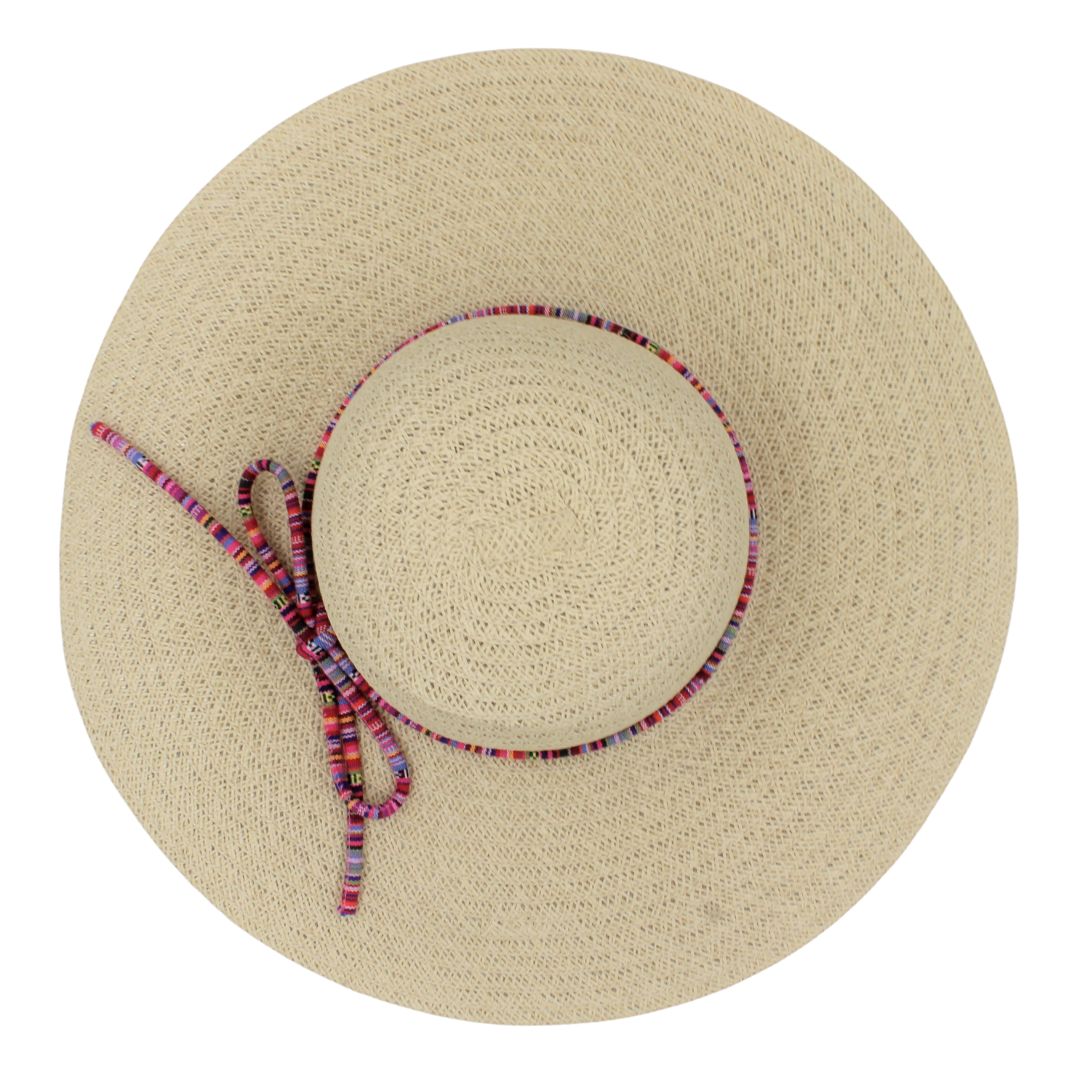 Pălărie plajă damă nature cu șnur multicolor