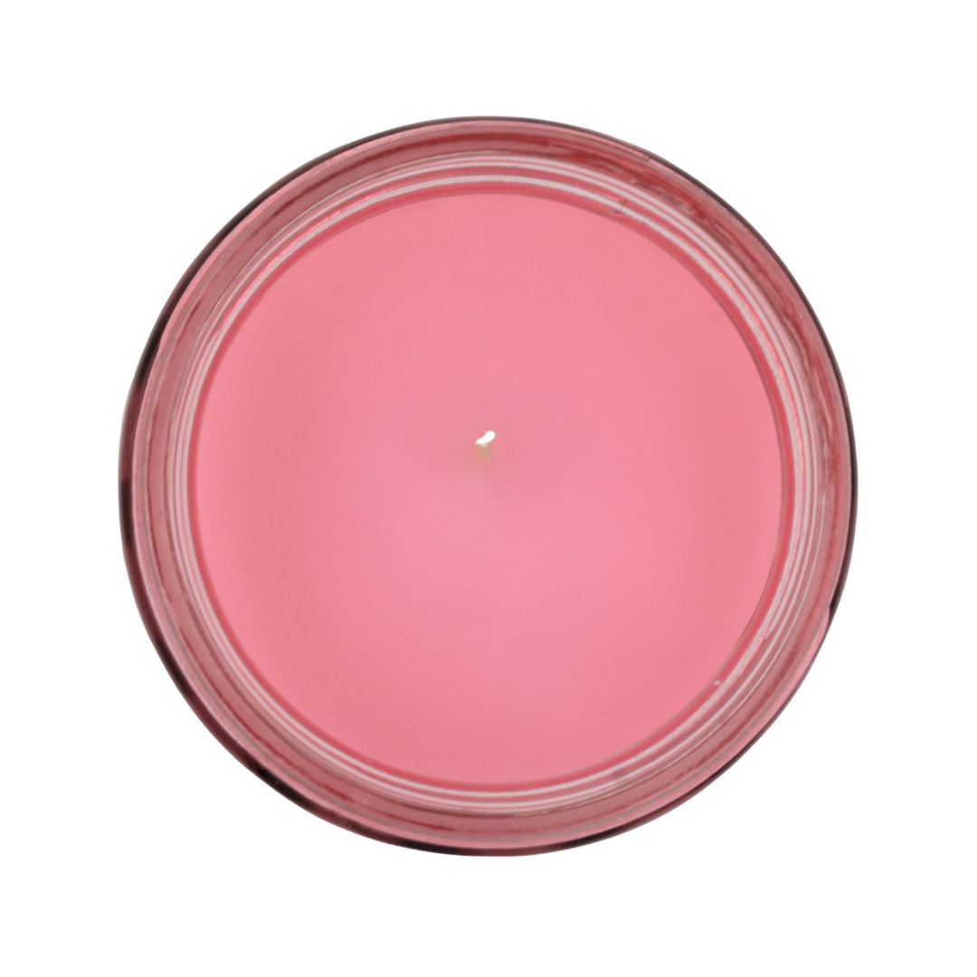 Lumânare parfumată roz cu citronella anti-insecte