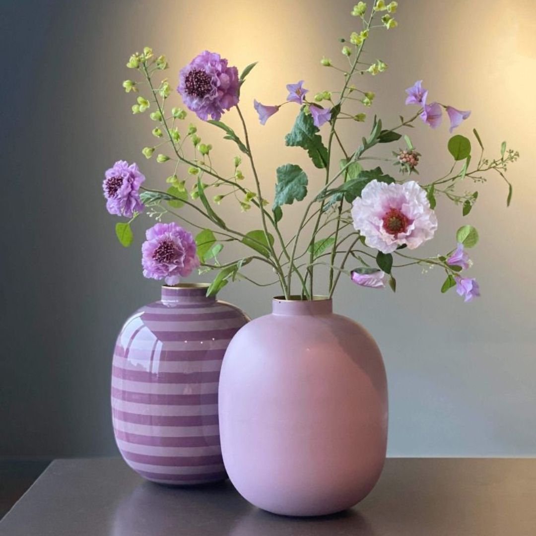 Vaza decorativă din metal dungi Lilac 32cm