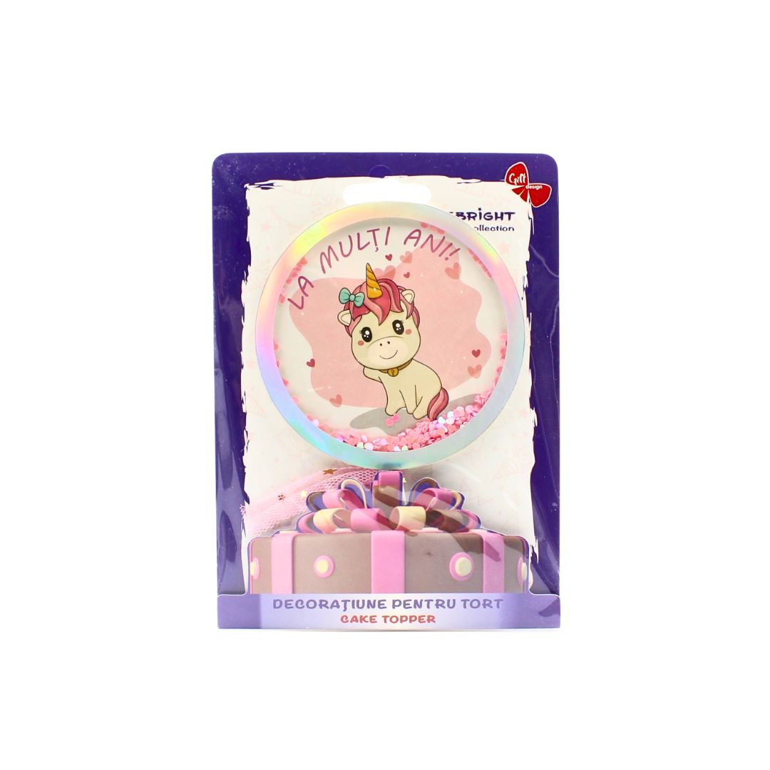 Cake Topper tort La Mulți Ani cerc-unicorn roz