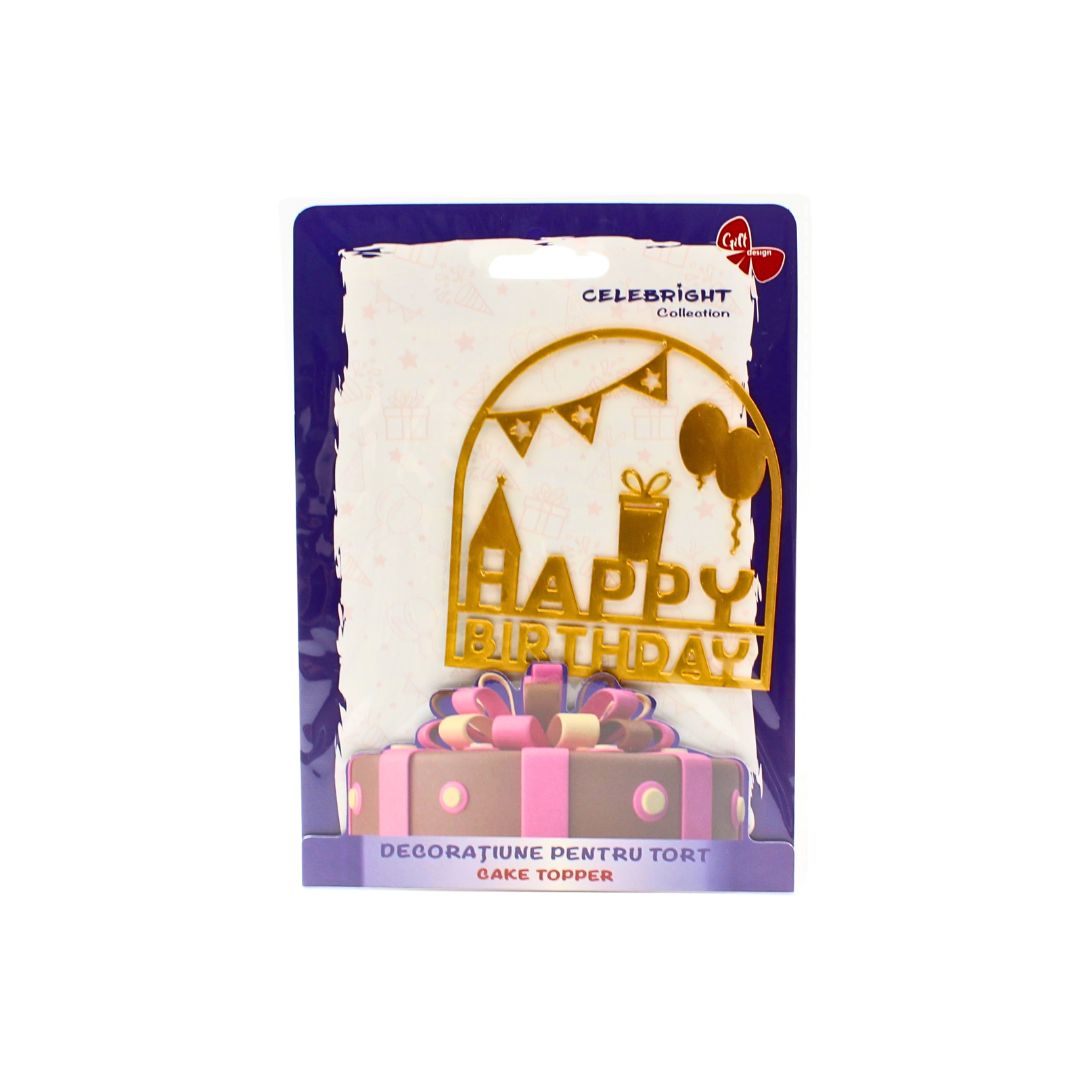 Cake Topper tort Happy Birthday party auriu